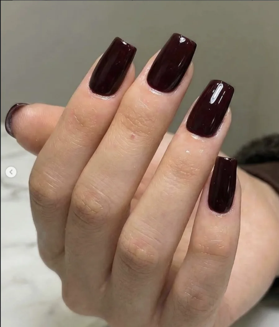 Pose de vernis bordeaux soignée à The Blush Nail Bar